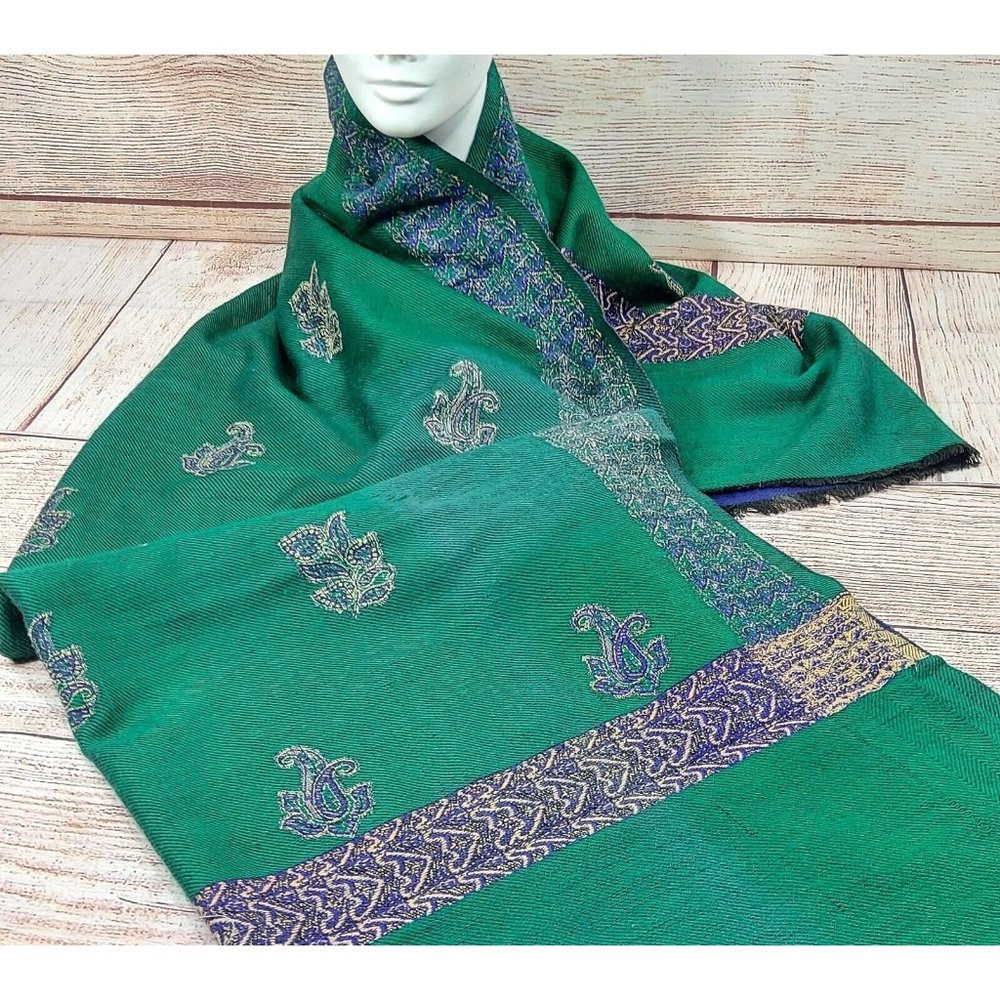 Women Shawl Scarf Warm Wrap Long Sarong Dupata Embroidered Green Purple W35xL72